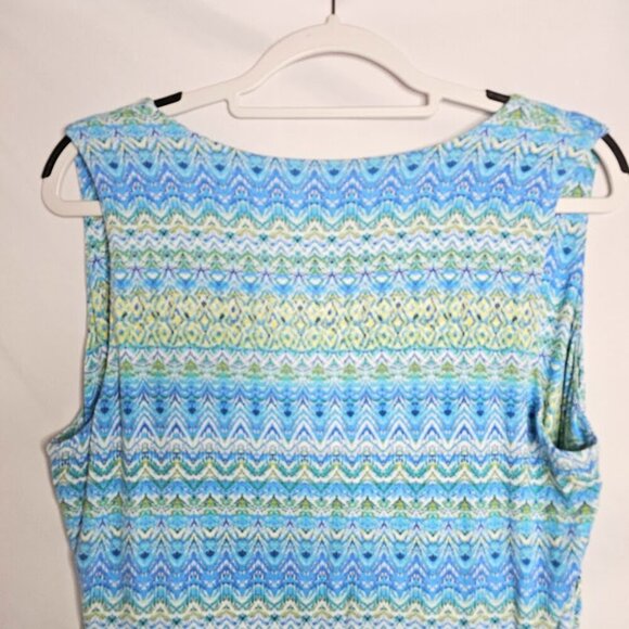 J. JILL Faux Wrap Maxi Dress BLUE GREEN GEO size L Pullover Stretchy Long Casual - Picture 6 of 6